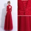 Chinese style Burgundy Evening Dresses  2019 A-Line / Princess High Neck Lace Flower Crystal Sequins Bow 1/2 Sleeves Backless Floor-Length / Long Formal Dresses