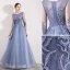 Chic / Beautiful Sky Blue Evening Dresses  2019 A-Line / Princess Scoop Neck Beading Sequins Lace Flower 3/4 Sleeve Floor-Length / Long Formal Dresses