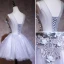 Elegant Grey Party Dresses 2019 A-Line / Princess V-Neck Appliques Lace Flower Sleeveless Backless Short Formal Dresses