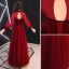 Élégant Bordeaux Robe De Soirée 2019 Princesse Col Haut Daim Noeud Manches Longues Dos Nu Longue Robe De Ceremonie