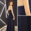 Chic / Beautiful Navy Blue Mother Of The Bride Dresses With Shawl 2019 A-Line / Princess Strapless Crystal Lace Flower Tassel Sleeveless Backless Floor-Length / Long