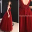 Chic / Beautiful Burgundy Prom Dresses 2019 A-Line / Princess Scoop Neck Beading Crystal Sequins Sleeveless Backless Floor-Length / Long Formal Dresses