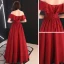 Modest / Simple Burgundy Prom Dresses 2019 A-Line / Princess Off-The-Shoulder Short Sleeve Backless Floor-Length / Long Formal Dresses