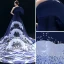 Vintage / Retro Chinese style Navy Blue Evening Dresses  2019 A-Line / Princess One-Shoulder Printing Long Sleeve Chapel Train Formal Dresses