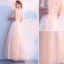 Élégant Champagne Robe De Soirée 2019 Princesse Encolure Dégagée En Dentelle Fleur Manches Courtes Dos Nu Longue Robe De Ceremonie