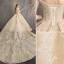 Charmant Champagne Robe De Mariée 2019 Princesse De l'épaule Perlage Cristal Perle Paillettes En Dentelle Fleur 1/2 Manches Dos Nu Cathedral Train