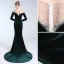Élégant Vert Foncé Robe De Soirée 2019 Trompette / Sirène Encolure Dégagée Perlage Cristal Paillettes Manches Longues Daim Train De Balayage Robe De Ceremonie