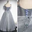 Elegant Grey Rhinestone Prom Dresses 2021 A-Line / Princess Spaghetti Straps Sleeveless Backless Floor-Length / Long Formal Dresses
