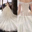 Chic / Belle Ivoire Robe De Mariée 2019 Princesse De l'épaule Appliques En Dentelle Fleur Manches Courtes Dos Nu Cathedral Train