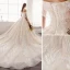 Elegant Champagne Wedding Dresses 2019 A-Line / Princess Off-The-Shoulder Beading Tassel Pearl Lace Flower Short Sleeve Backless Cathedral Train