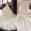 Elegant Ivory Wedding Dresses 2019 A-Line / Princess Off-The-Shoulder Beading Appliques Lace Flower Short Sleeve Backless Royal Train