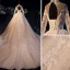Luxury / Gorgeous Champagne Wedding Dresses 2019 A-Line / Princess High Neck Glitter Beading Lace Flower Pearl Crystal Long Sleeve Backless Royal Train