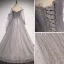 Élégant Gris Paillettes Glitter Robe De Bal Robe De Soirée 2021 Princesse Bretelles Spaghetti Manches Longues Dos Nu Train De Balayage Robe De Ceremonie