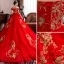 Schöne Rot Brautkleider / Hochzeitskleider 2019 A Linie Off Shoulder Pailletten Spitze Blumen Kurze Ärmel Rückenfreies Kathedrale Schleppe