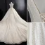 Meilleur Ivoire Fait main Perlage Robe De Mariée 2019 Princesse V-Cou Glitter Tulle Sans Manches Dos Nu Cathedral Train