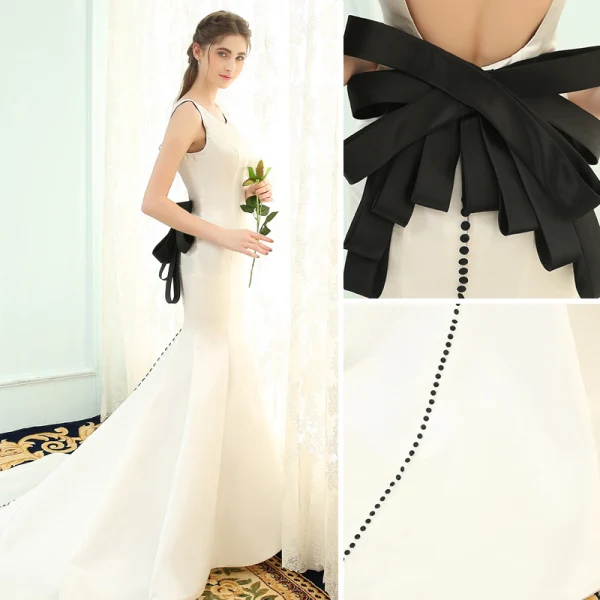 Modern / Fashion Ivory Evening Dresses 2019 Trumpet / Mermaid Scoop Neck Sleeveless Bow Backless Court Train Formal Dresses