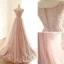 Chic / Beautiful Blushing Pink Prom Dresses 2018 A-Line / Princess Lace Appliques Beading Pearl Rhinestone Scoop Neck Sleeveless Sweep Train Formal Dresses