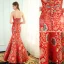 Chinese style Red Evening Dresses  2019 Trumpet / Mermaid Strapless Crystal Sleeveless Backless Printing Floor-Length / Long Formal Dresses