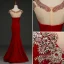 Elegant Burgundy Evening Dresses  2019 Trumpet / Mermaid Suede V-Neck Rhinestone Lace Flower Cap Sleeves Floor-Length / Long Formal Dresses