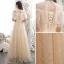 Chic / Belle Champagne Brodé Robe De Bal 2021 Princesse Col Haut Manches Courtes Dos Nu Longue Robe De Ceremonie