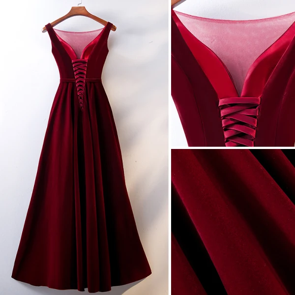 Chic / Beautiful Burgundy Evening Dresses 2019 A-Line / Princess Scoop Neck Suede Bow Sleeveless Backless Floor-Length / Long Formal Dresses