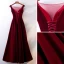 Chic / Beautiful Burgundy Evening Dresses  2019 A-Line / Princess Scoop Neck Suede Bow Sleeveless Backless Floor-Length / Long Formal Dresses