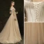 Elegant Champagne Outdoor / Garden Wedding Dresses 2019 A-Line / Princess Ruffle Off-The-Shoulder Beading Pearl Appliques Lace Flower Sequins Long Sleeve Backless Sweep Train