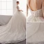 Charming Champagne Wedding Dresses 2019 A-Line / Princess Scoop Neck Beading Sequins Lace Flower 1/2 Sleeves Backless Cathedral Train