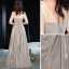 Glittrande Silver Aftonklänningar 2019 Prinsessa Urringning Rhinestone Glittriga / Glitter Polyester Rosett 1/2 ärm Halterneck Långa Formella Klänningar