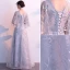 Chic / Beautiful Grey Evening Dresses  2019 A-Line / Princess V-Neck Bow Lace Flower 1/2 Sleeves Backless Floor-Length / Long Formal Dresses