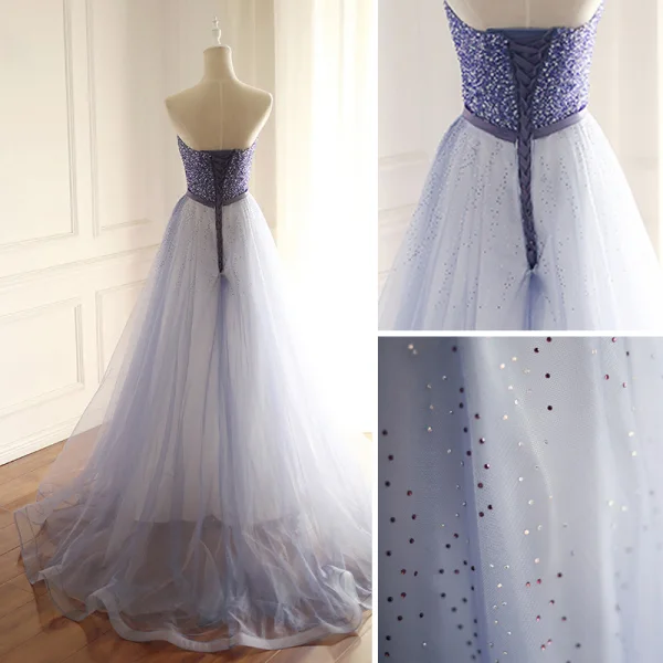 Fine Mørk Marineblå Ballkjoler 2018 Prinsesse Beading Paljetter Rhinestone Kjæreste Ryggløse Uten Ermer Feie Tog Formelle Kjoler