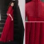 Chic / Beautiful Burgundy Evening Dresses  2019 A-Line / Princess High Neck Spotted Bow 1/2 Sleeves Floor-Length / Long Formal Dresses