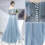 Élégant Bleu Robe De Bal 2019 Princesse De l'épaule Perlage Perle En Dentelle Fleur Manches Courtes Dos Nu Longue Robe De Ceremonie
