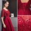 Charming Burgundy Evening Dresses  2019 A-Line / Princess Scoop Neck Sequins Short Sleeve Backless Floor-Length / Long Formal Dresses