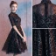 Chic / Beautiful Black Homecoming Graduation Dresses 2019 A-Line / Princess High Neck 1/2 Sleeves Sequins Knee-Length Formal Dresses