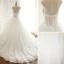 Elegant Hvit Puffy Brudekjoler 2018 Ballkjole Blonder Appliques Kjæreste Ryggløse Uten Ermer Cathedral Train Bryllup