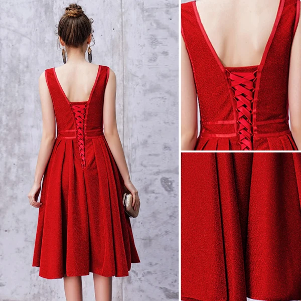 Chic / Beautiful Burgundy Homecoming Graduation Dresses 2019 A-Line / Princess V-Neck Sleeveless Backless Knee-Length Formal Dresses