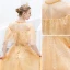 Charming Gold Evening Dresses  2019 A-Line / Princess Scoop Neck Beading Crystal Sequins Lace Flower Short Sleeve Backless Floor-Length / Long Formal Dresses