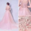 Elegant Pearl Pink Evening Dresses  2019 A-Line / Princess V-Neck Pearl Sequins Appliques Lace Flower Sleeveless Backless Chapel Train Formal Dresses