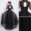 Modest / Simple Vintage / Retro Black Prom Dresses 2021 A-Line / Princess V-Neck Beading Lace Flower Short Sleeve Backless Floor-Length / Long Evening Party Formal Dresses