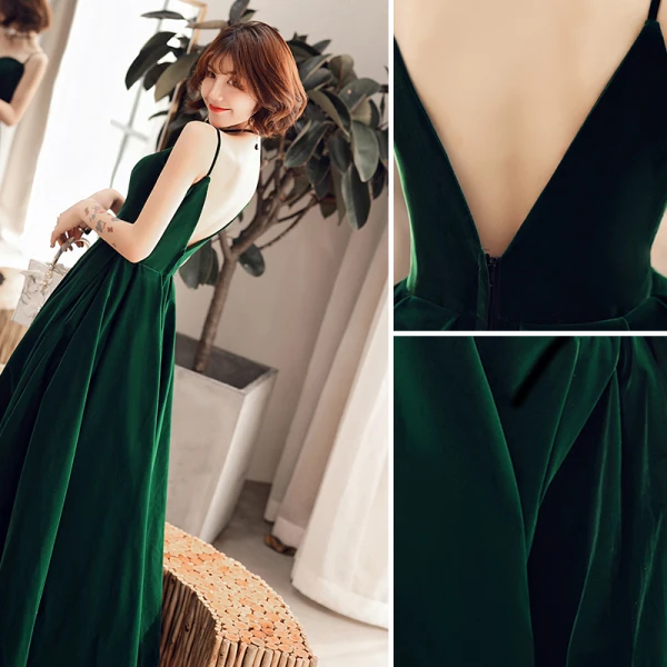 Simple Couleur Unie Vert Foncé de retour Robe De Graduation 2019 Princesse Bretelles Spaghetti Daim Sans Manches Dos Nu Longueur Cheville Robe De Ceremonie