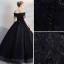 Affordable Black Puffy Quinceañera Prom Dresses 2018 Ball Gown Lace Flower Beading Pearl Tassel Off-The-Shoulder Backless Short Sleeve Floor-Length / Long