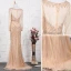 Luxury / Gorgeous Gold Handmade  Beading Evening Dresses  2019 Trumpet / Mermaid Scoop Neck Crystal Rhinestone Long Sleeve Sweep Train Formal Dresses