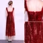 Chic / Belle Bordeaux de retour Robe De Graduation 2019 Princesse Encolure Carrée Paillettes Sans Manches Dos Nu Longueur Cheville Robe De Ceremonie