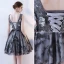 Chic / Belle Gris Robe De Cocktail 2019 Princesse V-Cou Paillettes Appliques Cristal En Dentelle Fleur Courte Sans Manches Dos Nu Robe De Ceremonie