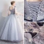 Chic / Beautiful Grey Quinceañera Prom Dresses 2018 Ball Gown Lace Appliques Bow V-Neck Backless Sleeveless Floor-Length / Long Formal Dresses