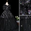Sparkly Black Prom Dresses 2019 A-Line / Princess V-Neck Star Sequins Lace Flower 1/2 Sleeves Floor-Length / Long Formal Dresses