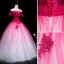 Chic / Beautiful Fuchsia Prom Dresses 2019 Ball Gown Off-The-Shoulder Beading Pearl Crystal Lace Flower Sequins Short Sleeve Backless Floor-Length / Long Formal Dresses