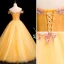 Chic / Beautiful Gold Prom Dresses 2019 A-Line / Princess Off-The-Shoulder Pearl Rhinestone Lace Flower Short Sleeve Backless Floor-Length / Long Formal Dresses