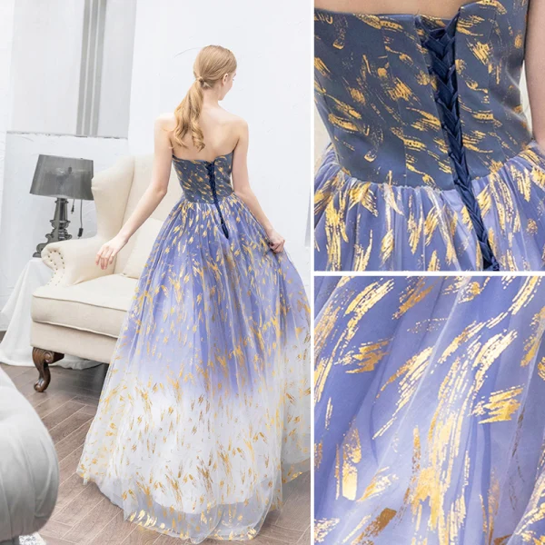 Modern / Fashion Gradient-Color Prom Dresses 2019 A-Line / Princess Strapless Sleeveless Backless Floor-Length / Long Prom Formal Dresses